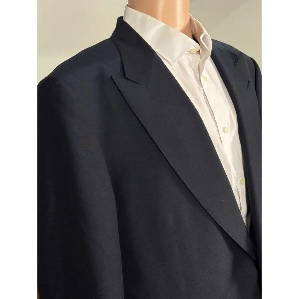 Tom Ford Navy Cashmere Mohair Peak Lapel 2 Piece Suit 56LEU 46L US 37x33 Trouser